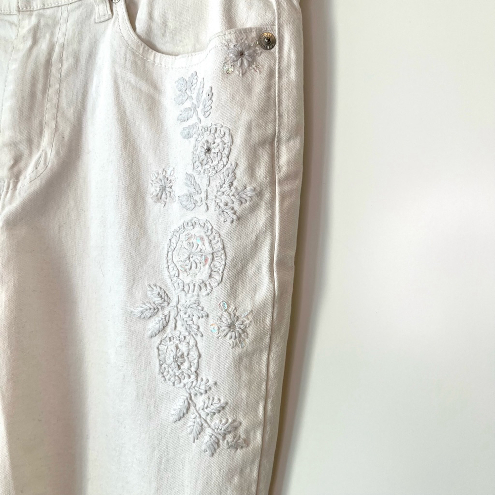 Australian brand Noni B White Jeans Embroidered Flowers Sequins Stretch Denim 10